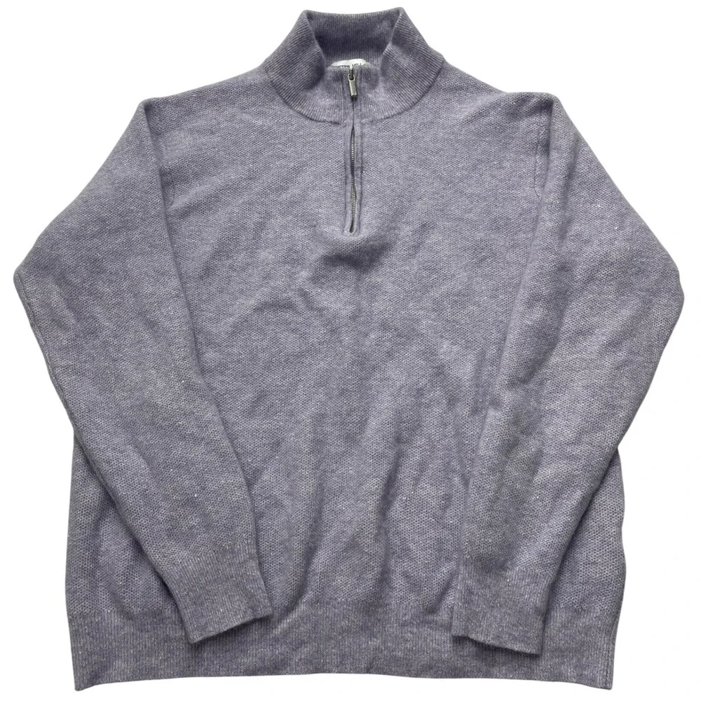 Peter Millar Crown Cashmere Linen Quarter Zip Sweater Mens L Purple Luxury Knit